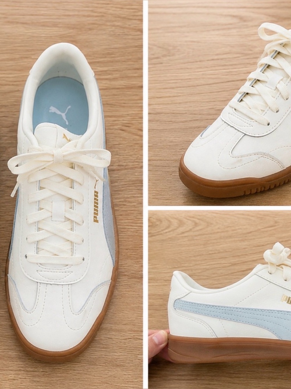 Puma White Sneakers with Light Blue Stripe and Gum Sole 8 - Picture 3 of 10